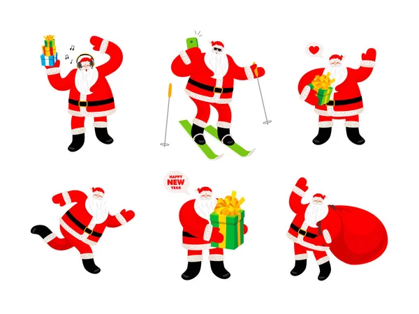 Set Capodanno Diverse Allegre Clausole Babbo Natale Incredibile Personaggio Divertente — Vettoriale Stock