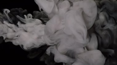 Siyah arka planda suya karıştırılmış beyaz ve siyah suluboya mürekkep. Fantastik ekran koruyucu. Güzel, beyaz, soyut bir arka plan. Mürekkebin yavaş hareketi.