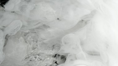 Meditasyon geçmişi. Beyaz mürekkep bulutu, beyaz duman. Siyah arka planda beyaz mürekkep. Çevre kirliliği kavramı. Sütlü beyaz harika soyut arkaplan.