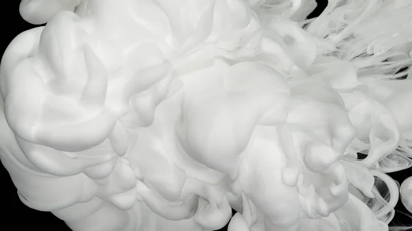 Fehér Akril Tinta Vízben Fekete Alapon Környezetszennyezés Fogalma Fehér Tintafelhő — Stock Fotó