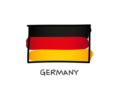 Alman bayrağı. Alman bayrağının renkli logosu. Siyah, kırmızı ve sarı el yapımı fırça darbeleri. Siyah özet. Vektör illüstrasyonu beyaz arkaplanda izole edildi.