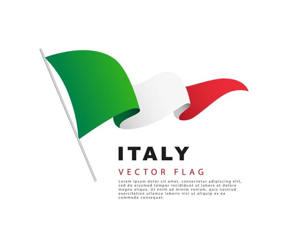 Flag Italy Hangs Flagpole Waving Wind Vector Illustration Isolated White — Stock Vector