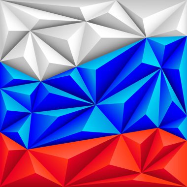 Rus bayrağının renkli beyaz, mavi ve kırmızı çizgileri şeklinde soyut çokgen arkaplan. Rus çokgen bayrağı. Vektör illüstrasyonu.