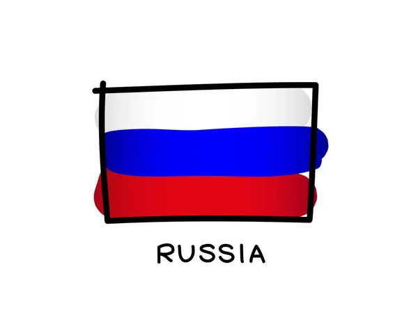 Drapeau Russe Logo Coloré Drapeau Russe Coups Pinceau Blanc Bleu — Image vectorielle