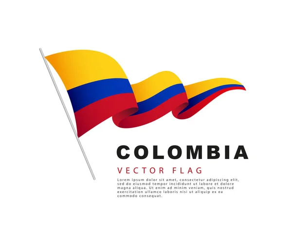 Bandera Colombiana Cuelga Asta Bandera Ondea Viento Ilustración Vectorial Aislada — Archivo Imágenes Vectoriales