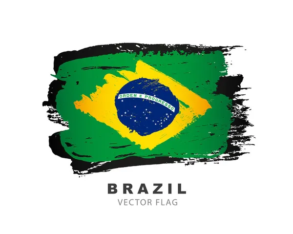 Bandera Brasil Pinceladas Dibujadas Mano Verdes Amarillas Azules Ilustración Vectorial — Vector de stock