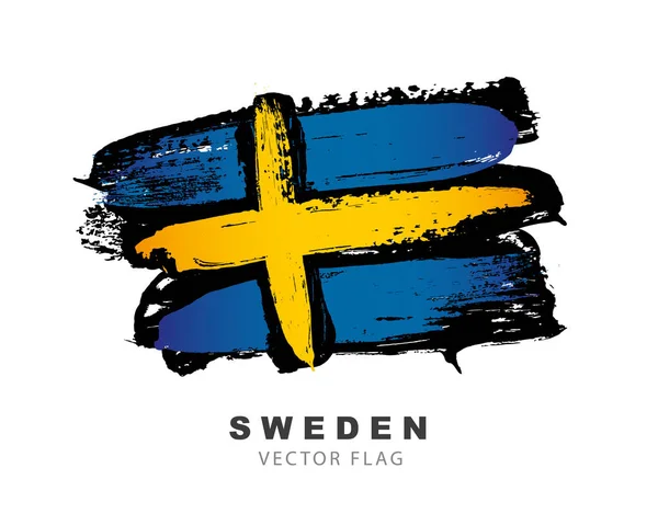 Флаг Швеции Ручные Цветные Мазки Кистью Векторная Иллюстрация Изолирована Белом — стоковый вектор