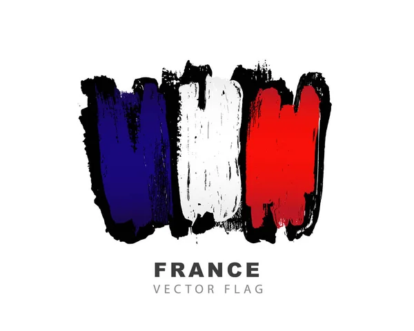 Frankrikes Flagga Handritade Färgade Penseldrag Vektor Illustration Isolerad Vit Bakgrund — Stock vektor