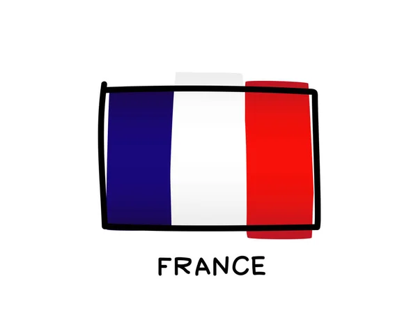 French Flag Hand Drawn Blue White Red Brush Strokes Black — Stock Vector