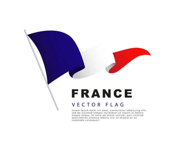 Frankrikes Flagga Hänger Från Flaggstång Och Fladdrar Vinden Vektor Illustration — Stock vektor