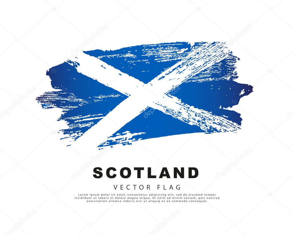 Scotland flag. Hand drawn blue and white brush strokes. Vector illustration isolated on white background. Scottish flag colorful logo.