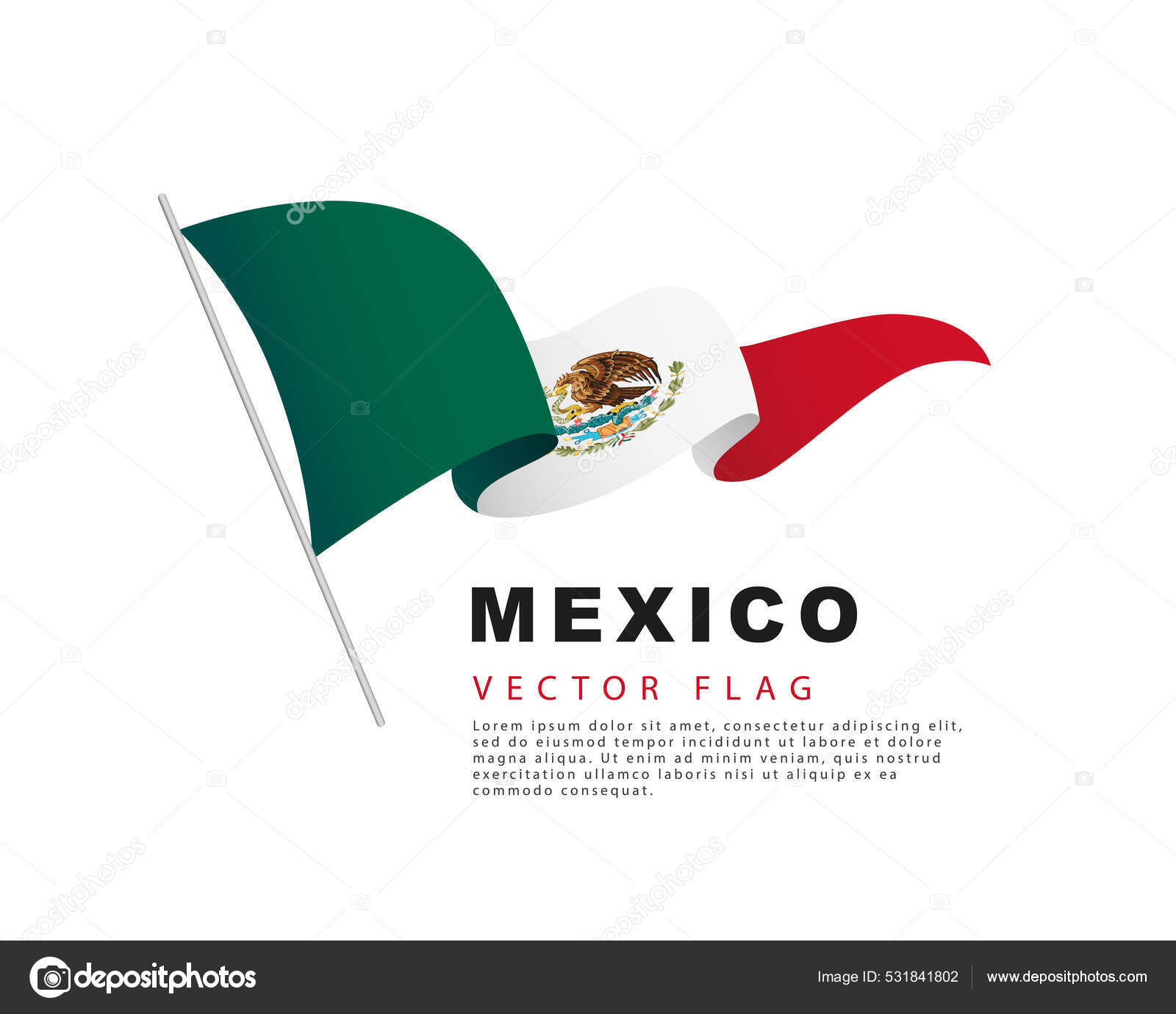 Drapeau mexicain. Drapeau coloré du Mexique : illustration de