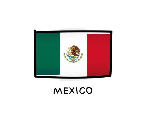 Drapeau Mexicain Pinceau Vert Blanc Rouge Dessiné Main Contour Noir — Image vectorielle