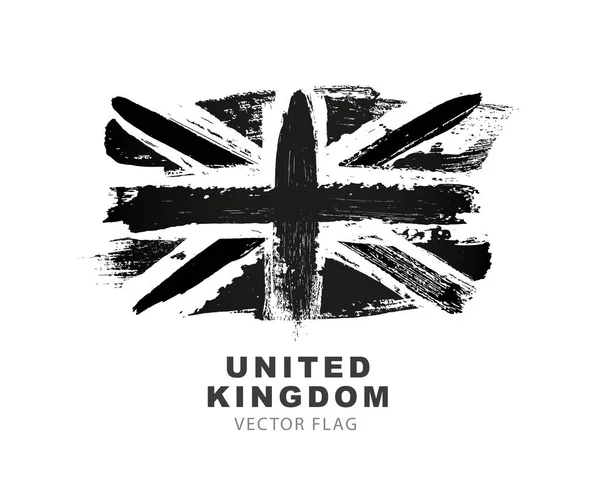 Bandeira Grã Bretanha Pinceladas Pretas Brancas Desenhadas Mão Ilustração Vetorial — Vetor de Stock
