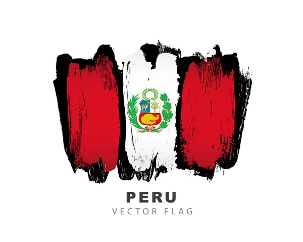 Peru Flagga Handritade Färgade Penseldrag Vektor Illustration Isolerad Vit Bakgrund — Stock vektor