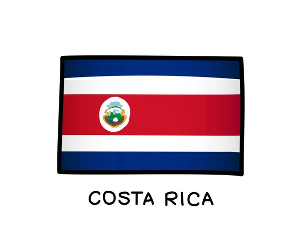 Costa Rica Flag Hand Drawn Blue Red White Brush Strokes — Stock Vector