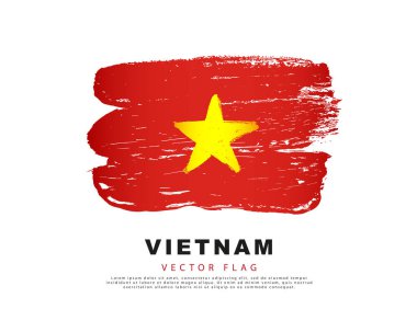Vietnam bayrağı. El çizimi kırmızı ve sarı fırça darbeleri. Beyaz arkaplanda vektör çizimi izole edildi. Vietnam bayrağı renkli logo.