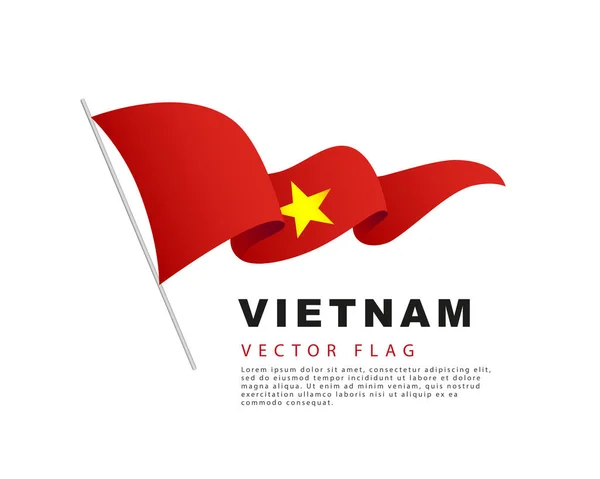 Vietnamská Vlajka Visí Stožáru Třepotá Větru Vektorová Ilustrace Izolovaná Bílém — Stockový vektor