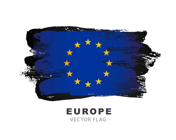 Flagge Europas Handgezeichnete Farbige Pinselstriche Vektor Illustration Isoliert Auf Weißem — Stockvektor