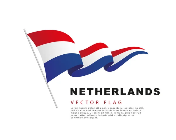 Die Flagge Der Niederlande Hängt Einem Fahnenmast Und Flattert Wind — Stockvektor