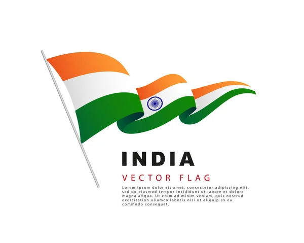 Flag India Hangs Flagpole Flutters Wind Vector Illustration Isolated White — Stock Vector