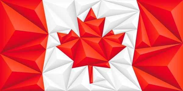Abstrakcyjne Wielokątne Tło Kolorowymi Czerwono Białymi Paskami Liściem Klonu Kanadyjskiej — Wektor stockowy
