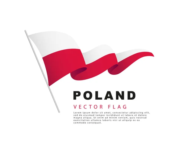 波兰的国旗悬挂在旗杆上 在风中飘扬 在白色背景上孤立的向量图解 波兰国旗色彩艳丽 — 图库矢量图片