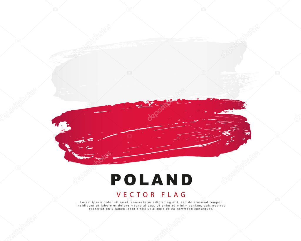 Poland flag. Hand drawn red and white brush strokes. Vector illustration isolated on white background. Polish flag colorful logo.