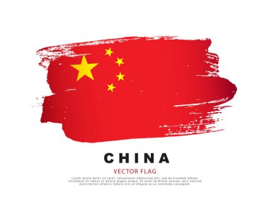 Çin bayrağı. El çizimi kırmızı ve sarı fırça darbeleri. Beyaz arkaplanda vektör çizimi izole edildi. Çin bayrağının renkli logosu.