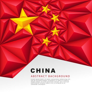 Çin çokgen bayrağı. Vektör çizimi. Renkli kırmızı ve sarı çokgen ve piramitler şeklinde soyut arkaplan.