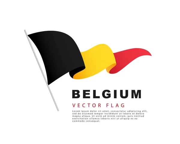 Флаг Бельгии Висит Флагштоке Развевается Ветру Векторная Иллюстрация Изолирована Белом — стоковый вектор