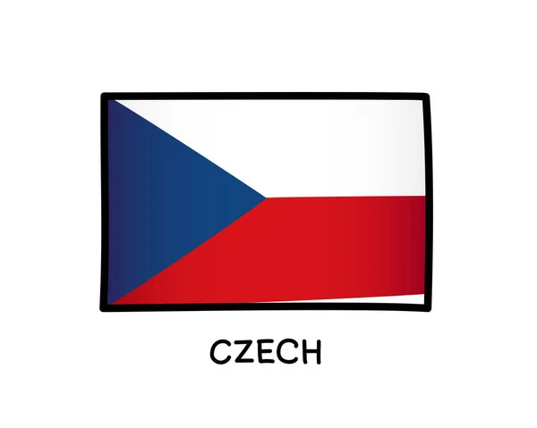 Tsjechische Vlag Tsjechië Vlag Kleurrijke Logo Freehand Blauwe Witte Rode — Stockvector