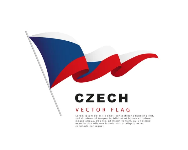 チェコの旗は旗竿から吊るされ 風になびく 白を基調としたベクトルイラスト チェコ国旗カラフルなロゴ — ストックベクタ