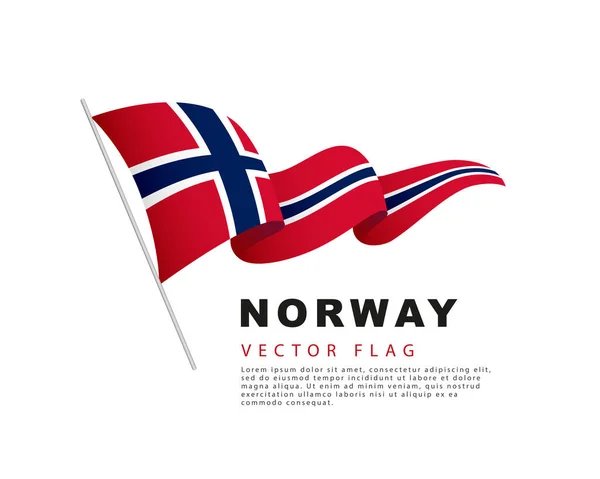 Norská Vlajka Visí Stožáru Třepotá Větru Vektorová Ilustrace Izolovaná Bílém — Stockový vektor
