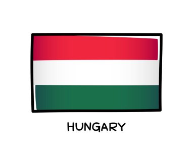 Macar bayrağı. Macaristan bayrağı renkli logo. Freehand kırmızı, beyaz ve yeşil fırça darbeleri. Siyah özet. Vektör illüstrasyonu beyaz arkaplanda izole edildi.