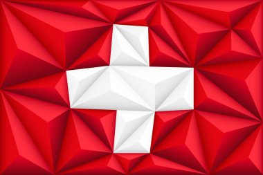 Renkli kırmızı ve beyaz çokgenler ve piramitler şeklinde soyut çokgen arkaplan. İsviçre çokgen bayrağı. Vektör illüstrasyonu.