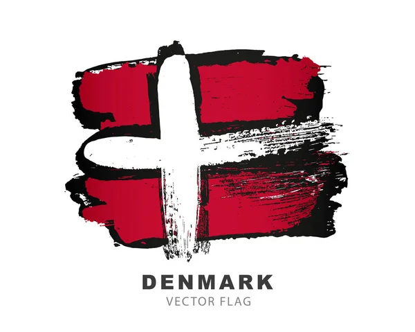 Флаг Дании Ручные Цветные Мазки Кистью Векторная Иллюстрация Изолирована Белом — стоковый вектор