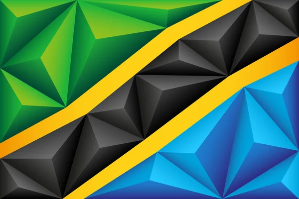 Fond Polygonal Abstrait Avec Drapeau Tanzanien Rayures Vert Jaune Noir — Image vectorielle