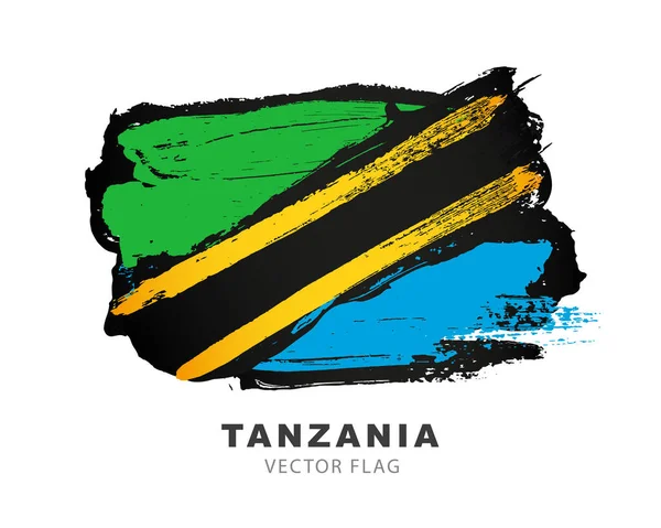 Bandera Tanzania Pinceladas Pintadas Mano Ilustración Vectorial Aislada Sobre Fondo — Vector de stock