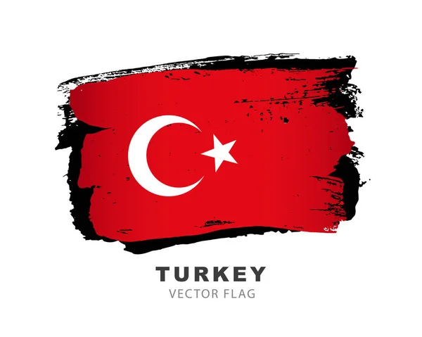 Kalkonflagga Handritade Färgade Penseldrag Vektor Illustration Isolerad Vit Bakgrund Turkisk — Stock vektor