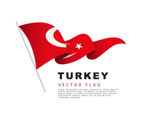 Turkiets Flagga Hänger Från Flaggstång Och Fladdrar Vinden Vektor Illustration — Stock vektor