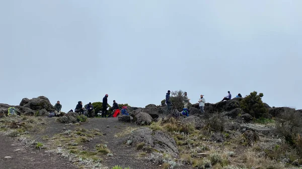 Kilimanjaro Tanzania December 2021 Turister Vilar Klipporna Klättring Kilimanjaro Afrika — Stockfoto