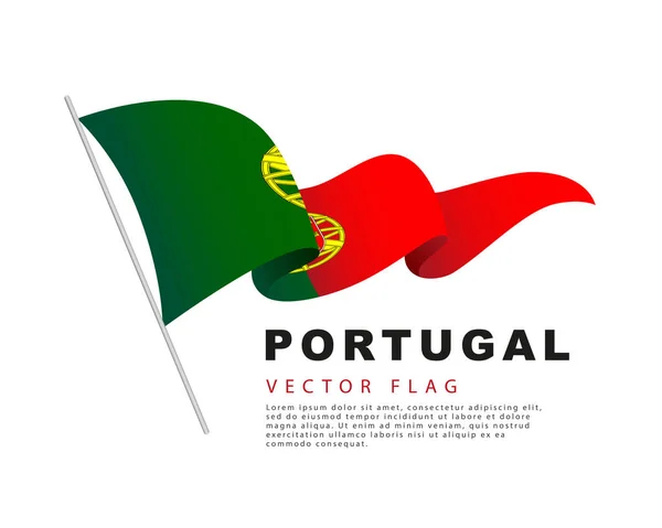 포르투갈의 국기가 깃대에 바람에 나부끼고 일러스트는 바탕에 분리되어 포르투갈 — 스톡 벡터