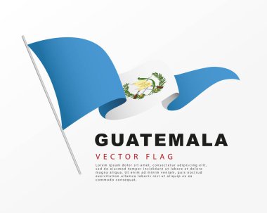 Guatemala bayrağı bir bayrak direğine asılı ve rüzgarda dalgalanıyor. Beyaz arkaplanda vektör çizimi izole edildi. Renkli Guatemala bayrağı logosu.
