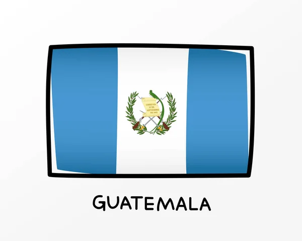グアテマラの国旗 カラフルなグアテマラの旗のロゴ 青と白のブラシストローク 手描き ブラック アウトライン 白を基調としたベクトルイラスト — ストックベクタ