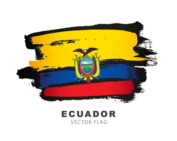 Ecuadors Flagga Färgade Penseldrag Dragna För Hand Vektor Illustration Isolerad — Stock vektor