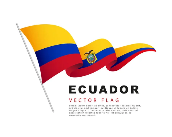 Drapeau Équateur Est Accroché Mât Drapeau Flotte Dans Vent Illustration — Image vectorielle