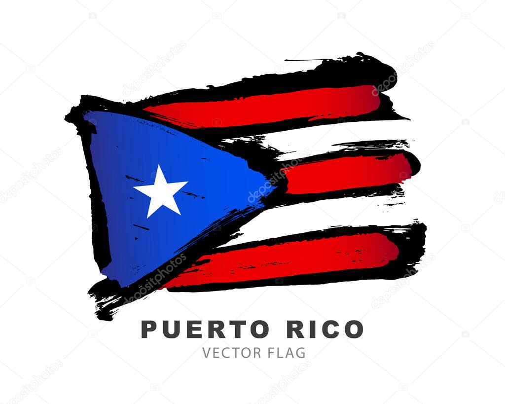 Flag of Puerto Rico. Colored brush strokes drawn by hand. Vector illustration isolated on white background. Colorful Puerto Rican flag logo.