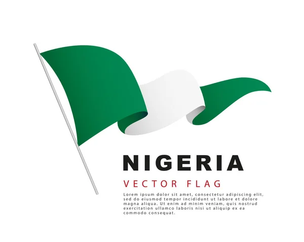 Flag Nigeria Hangs Flagpole Flutters Wind Vector Illustration Isolated White — Vettoriale Stock