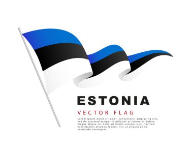 The flag of Estonia hangs on a flagpole and flutters in the wind. Vector illustration isolated on white background. Colorful Estonian flag logo.